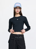 Women's Basic Slim Ribbed Crop Long Sleeve T-shirts