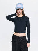 Women's Basic Slim Ribbed Crop Long Sleeve T-shirts
