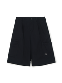 Washed Cotton Pin-Tuck Cargo Bermuda Shorts