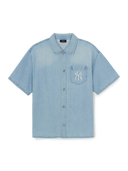 Basic Small Logo Summer Tencel Short Sleeve Denim Shirt