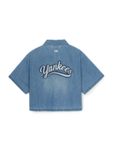Women's Varsity Logo Cropped Short Sleeve Denim Shirts