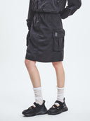 Gorpcore Glossy Nylon Puckering Cargo Midi Skirt
