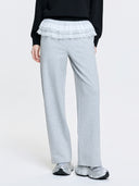 Women's Basic Lace Ruffle Semi Wide Pants