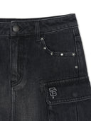 Women's Basic Small Logo Studded Denim Skirt