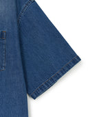 Basic Damaged Mega Logo Short Sleeve Denim Shirts