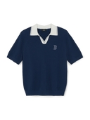 Varsity Tuck Texture Open Collar Short Sleeve Knit Pullover
