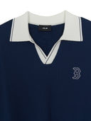 Varsity Tuck Texture Open Collar Short Sleeve Knit Pullover