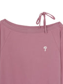 Women's Varsity Sportive Ribbon Off Shoulder Sweatshirt