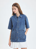 Dia Monogram Embo Patched Short Sleeve Denim Work Shirts
