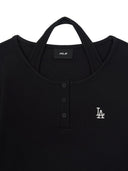 Women's Basic Henley Neck Layered Slim Semi Crop Long Sleeve T-Shirts