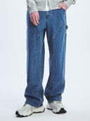 Men's Basic Small Logo Carpenter Semi Wide Denim Pants