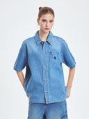 Varsity Logo Short Sleeve Denim Shirts