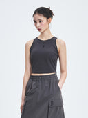 Women Basic Small Logo Ribbed Crop Top