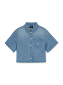 Women's Varsity Logo Cropped Short Sleeve Denim Shirts