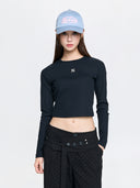 Women's Basic Slim Ribbed Crop Long Sleeve T-shirts