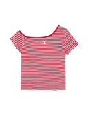 Women's Varsity Stripe Off Shoulder Slim Semi Crop T-Shirts