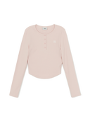 Women's Vintage Slim Ribbed Henley Neck Long Sleeve T-shirt