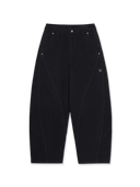 Peach Twill Cotton Incision Curve Wide Pants