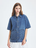 Dia Monogram Embo Patched Short Sleeve Denim Work Shirts