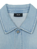 Basic Small Logo Summer Tencel Short Sleeve Denim Shirt