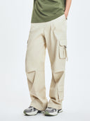 Woman Vintage Cotton Multi Cargo Semi-wide Pants