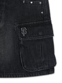 Women's Basic Small Logo Studded Denim Skirt