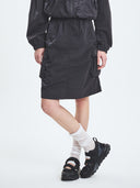 Gorpcore Glossy Nylon Puckering Cargo Midi Skirt