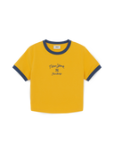 Women's Sportive Cursive Ringer Crop T-shirts