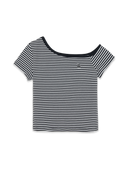 Women's Varsity Stripe Off Shoulder Slim Semi Crop T-Shirts