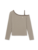 Women's Stripe Stud Point Off Shoulder Long Sleeve T-shirts