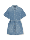 Women's Classic Random Monogram Jacquard Short Sleeve Denim Dress