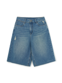 Women's Basic Small Logo Destroyed Denim Bermuda Pants