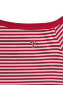 Women's Varsity Stripe Off Shoulder Slim Semi Crop T-Shirts