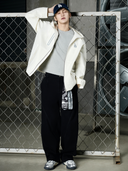 Peach Twill Cotton Incision Curve Wide Pants
