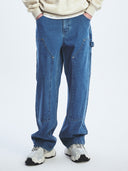 Men's Basic Small Logo Carpenter Semi Wide Denim Pants