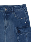 Women's Basic Small Logo Studded Denim Skirt