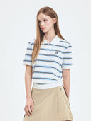 Women's Varsity Stripe Crop Polo T-shirt