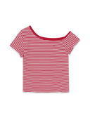 Women's Varsity Stripe Off Shoulder Slim Semi Crop T-Shirts