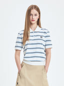 Women's Varsity Stripe Crop Polo T-shirt