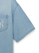 Basic Small Logo Summer Tencel Short Sleeve Denim Shirt