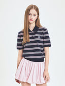Women's Varsity Stripe Crop Polo T-shirt