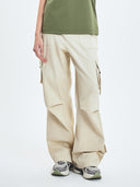 Woman Vintage Cotton Multi Cargo Semi-wide Pants
