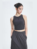 Women Basic Small Logo Ribbed Crop Top