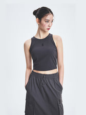 Women Basic Small Logo Ribbed Crop Top