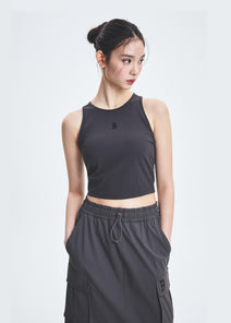 Women Basic Small Logo Ribbed Crop Top