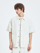 Dia Monogram Embo Patched Short Sleeve Denim Work Shirts