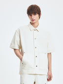 Dia Monogram Embo Patched Short Sleeve Denim Work Shirts