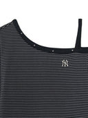 Women's Stripe Stud Point Off Shoulder Long Sleeve T-shirts