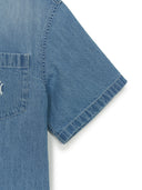 Women's Varsity Logo Cropped Short Sleeve Denim Shirts