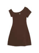 Women's Basic Off Shoulder Shirring Ribbed Dress